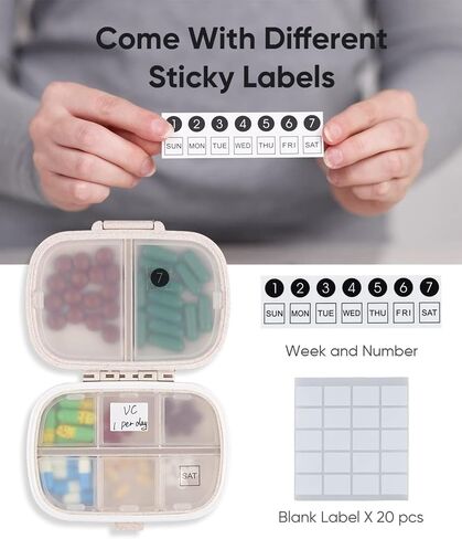 Personal Pill Organizers 8 Compartment Travel Portable Pill Box Khaki Daily Vitamin Medicine Container for Pocket Purse (Khaki) in Kuwait