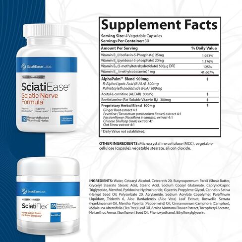 SciatiEase Sciatic Nerve Support Supplement Sciati Ease and SciatiFlex Bundle with Alpha Palm and Maximum Strength Sciatic Cream with Hemp and Arnica Extract in Saudi Arabia