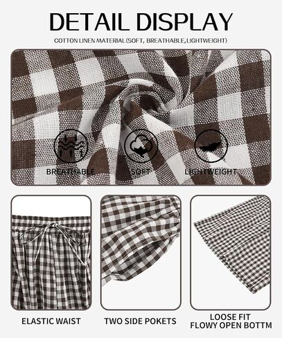 TIYOMI Plus Size Pants for Women Wide Leg Gingham/Stripe Capris Summer Beach Vacation Palazzo Trouser with Pockets XL-5XL in Kuwait