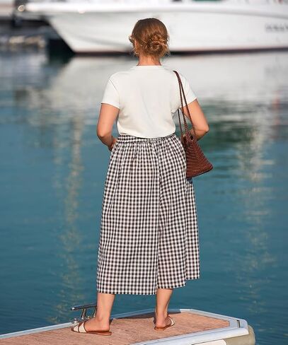 TIYOMI Plus Size Pants for Women Wide Leg Gingham/Stripe Capris Summer Beach Vacation Palazzo Trouser with Pockets XL-5XL in Kuwait