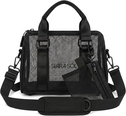 Black Mini Mesh Duffle Bag with Attached Coin Purse, Small Mesh Duffel Bag with Adjustable Shoulder Strap, Top Handles, Lightweight Everyday Travel Bag for Women in Saudi Arabia