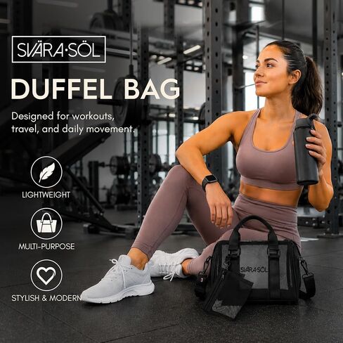 Black Mini Mesh Duffle Bag with Attached Coin Purse, Small Mesh Duffel Bag with Adjustable Shoulder Strap, Top Handles, Lightweight Everyday Travel Bag for Women in Saudi Arabia