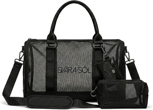 Black Mini Mesh Duffle Bag with Attached Coin Purse, Small Mesh Duffel Bag with Adjustable Shoulder Strap, Top Handles, Lightweight Everyday Travel Bag for Women in Saudi Arabia