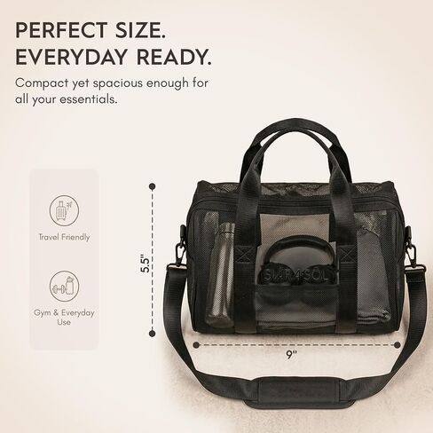 Black Mini Mesh Duffle Bag with Attached Coin Purse, Small Mesh Duffel Bag with Adjustable Shoulder Strap, Top Handles, Lightweight Everyday Travel Bag for Women in Saudi Arabia