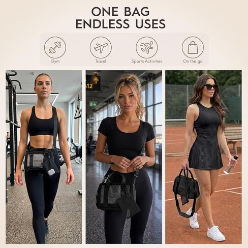 Black Mini Mesh Duffle Bag with Attached Coin Purse, Small Mesh Duffel Bag with Adjustable Shoulder Strap, Top Handles, Lightweight Everyday Travel Bag for Women in Saudi Arabia