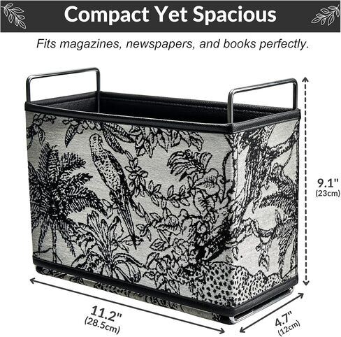 Jungle Theme Magazine Holder - Black & White Embroidered Fabric Magazine Rack Floor, Vintage Faux Leather Newspaper Book Basket Box for Bathroom, Living Room and Toilet (Random Pattern) in Saudi Arabia