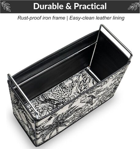 Jungle Theme Magazine Holder - Black & White Embroidered Fabric Magazine Rack Floor, Vintage Faux Leather Newspaper Book Basket Box for Bathroom, Living Room and Toilet (Random Pattern) in Saudi Arabia