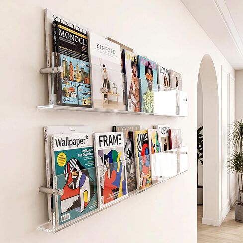 Wesiti 2 Pack 31.4" Acrylic Magazine Holder Rack Brochure Holder Wall Mount, Clear Hanging Floating Bookshelf Literature Storage Shelf Pamphlet Organizer for Waiting Room, Office, Home Display in Kuwait