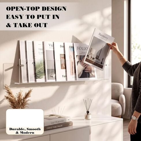 Wesiti 2 Pack 31.4" Acrylic Magazine Holder Rack Brochure Holder Wall Mount, Clear Hanging Floating Bookshelf Literature Storage Shelf Pamphlet Organizer for Waiting Room, Office, Home Display in Kuwait
