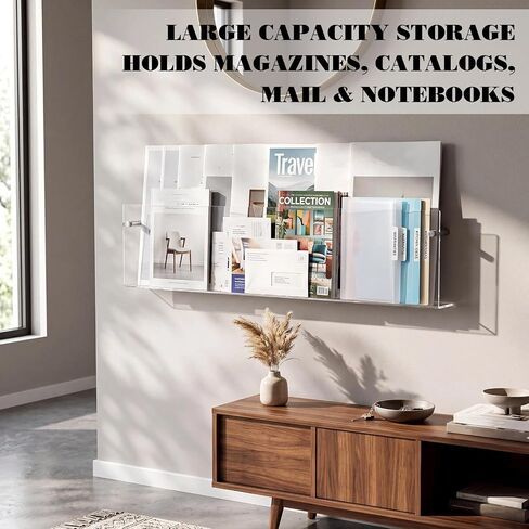 Wesiti 2 Pack 31.4" Acrylic Magazine Holder Rack Brochure Holder Wall Mount, Clear Hanging Floating Bookshelf Literature Storage Shelf Pamphlet Organizer for Waiting Room, Office, Home Display in Kuwait