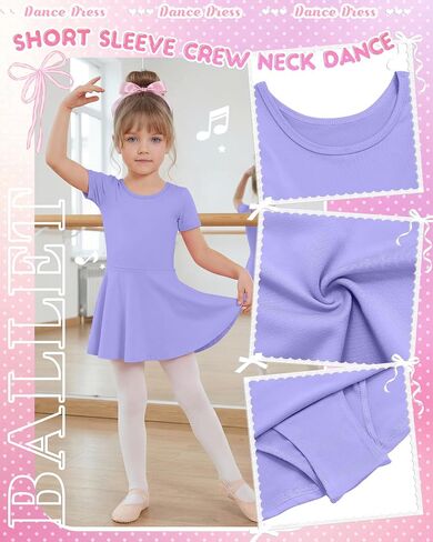 3 Pack Ballet Leotards for Girls Toddlers with Skirt 2T-12Y Short Sleeve Crew Neck Gymnastics Bodysuits Dance Dress in Kuwait