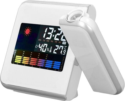 Weather Station Clock, LCD Color Display with Projection Indoor Outdoor Temperature Humidity Monitor Alarm Clock for Bedroom Office Black 11.1x15.1cm in Kuwait