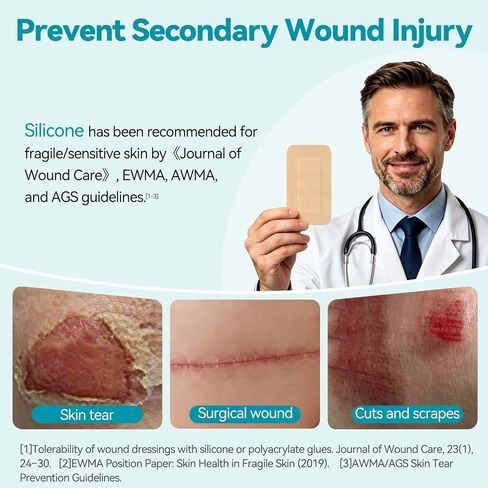 Dimora Silicone Non-Woven Adhesive Bandage with Absorbent Pad, Sterile Dressing 2" x4", Hypoallergenic Latex-Free, Breathable Silicone Bandages for Sensitive Skin & Adhesive Allergy, 25 Count in Kuwait