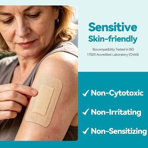 Dimora Silicone Non-Woven Adhesive Bandage with Absorbent Pad, Sterile Dressing 2" x4", Hypoallergenic Latex-Free, Breathable Silicone Bandages for Sensitive Skin & Adhesive Allergy, 25 Count in Kuwait