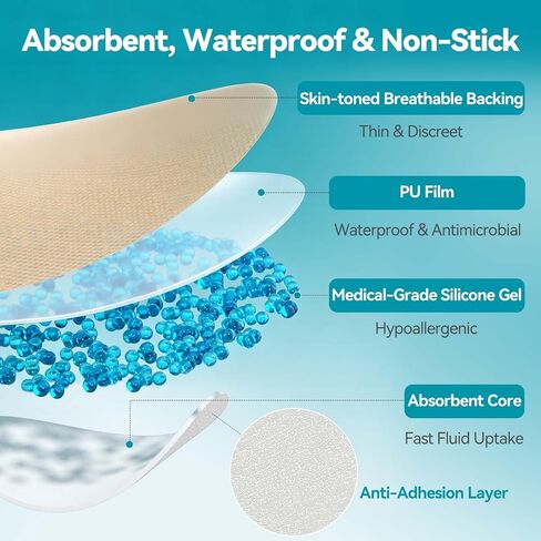 Dimora Silicone Non-Woven Adhesive Bandage with Absorbent Pad, Sterile Dressing 2" x4", Hypoallergenic Latex-Free, Breathable Silicone Bandages for Sensitive Skin & Adhesive Allergy, 25 Count in Kuwait