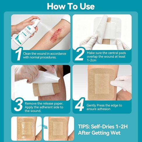 Dimora Silicone Non-Woven Adhesive Bandage with Absorbent Pad, Sterile Dressing 2" x4", Hypoallergenic Latex-Free, Breathable Silicone Bandages for Sensitive Skin & Adhesive Allergy, 25 Count in Kuwait