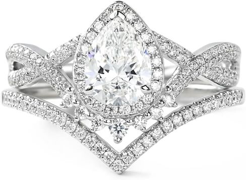 1.5 Carat Moissanite Engagement Ring Set for Women 925 Sterling Silver 18k Gold Plated Pear Cut Moissanite Wedding Ring Set VVS1 Clarity D Color Bridal Set Rings in Saudi Arabia