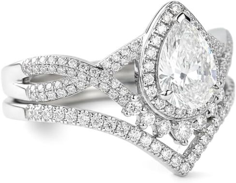 1.5 Carat Moissanite Engagement Ring Set for Women 925 Sterling Silver 18k Gold Plated Pear Cut Moissanite Wedding Ring Set VVS1 Clarity D Color Bridal Set Rings in Saudi Arabia