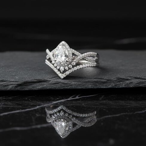 1.5 Carat Moissanite Engagement Ring Set for Women 925 Sterling Silver 18k Gold Plated Pear Cut Moissanite Wedding Ring Set VVS1 Clarity D Color Bridal Set Rings in Saudi Arabia