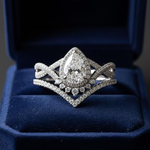 1.5 Carat Moissanite Engagement Ring Set for Women 925 Sterling Silver 18k Gold Plated Pear Cut Moissanite Wedding Ring Set VVS1 Clarity D Color Bridal Set Rings in Saudi Arabia