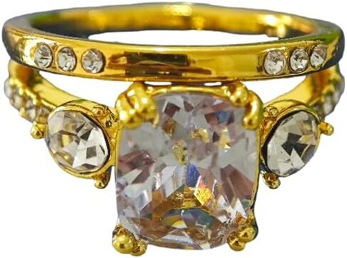 2 PCS 18K Gold Plated 925 Sterling Silver Cushion Cut Cubic Zirconia Engagement Wedding Rings Set for Women Dainty CZ Promise Rings 18K Yellow Gold Plated Jewelry Gifts Size 8 in Kuwait
