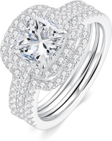 2.5CT Moissanite Wedding Ring Set for Women D Color VVS1 Cushion Cut Bridal Set Wedding Bands S925 Sterling Silver with 18K White Gold Plated Engagement Anniversary Rings for Her Size 9 in Saudi Arabia