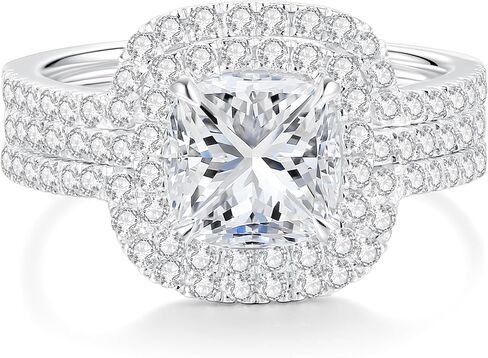 2.5CT Moissanite Wedding Ring Set for Women D Color VVS1 Cushion Cut Bridal Set Wedding Bands S925 Sterling Silver with 18K White Gold Plated Engagement Anniversary Rings for Her Size 9 in Saudi Arabia