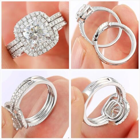 2.5CT Moissanite Wedding Ring Set for Women D Color VVS1 Cushion Cut Bridal Set Wedding Bands S925 Sterling Silver with 18K White Gold Plated Engagement Anniversary Rings for Her Size 9 in Saudi Arabia