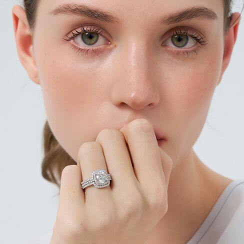 2.5CT Moissanite Wedding Ring Set for Women D Color VVS1 Cushion Cut Bridal Set Wedding Bands S925 Sterling Silver with 18K White Gold Plated Engagement Anniversary Rings for Her Size 9 in Saudi Arabia