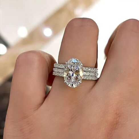 925 Sterling Silver Bridal Rings Sets AAA Cubic Zirconia CZ Promise Ring 3pcs Set Round Cut 3ct Halo Solitare Bridal Rings Sets Oval Cut CZ Engagement Rings Wedding Band for Women Size 6 in Saudi Arabia