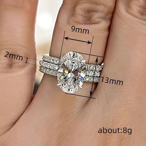 925 Sterling Silver Bridal Rings Sets AAA Cubic Zirconia CZ Promise Ring 3pcs Set Round Cut 3ct Halo Solitare Bridal Rings Sets Oval Cut CZ Engagement Rings Wedding Band for Women Size 6 in Saudi Arabia