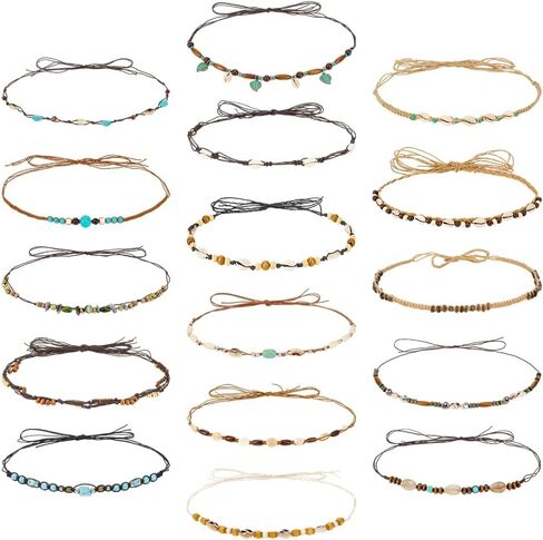 MAYJOYDIY 16 Pcs Cowboy Hat Bands Ethnic Western Hat Belts Rural Cowgirl Turquoise Hatbands Beaded Country Style Leather Belt Adjustable for Women Men in Kuwait