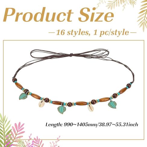 MAYJOYDIY 16 Pcs Cowboy Hat Bands Ethnic Western Hat Belts Rural Cowgirl Turquoise Hatbands Beaded Country Style Leather Belt Adjustable for Women Men in Kuwait