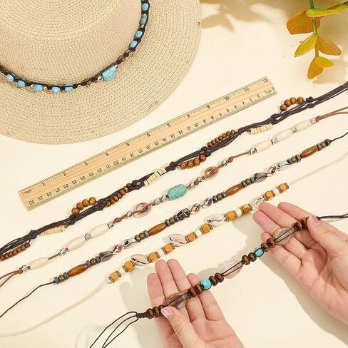 MAYJOYDIY 16 Pcs Cowboy Hat Bands Ethnic Western Hat Belts Rural Cowgirl Turquoise Hatbands Beaded Country Style Leather Belt Adjustable for Women Men in Kuwait