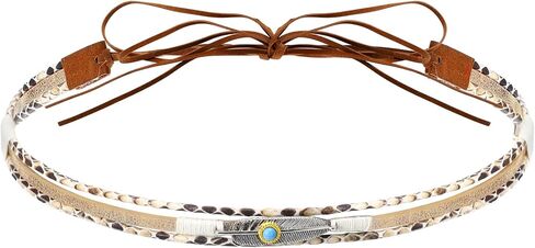 Cowboy Hat Bands for Women, Handmade Western Leather Hat Band for Cowboy Hats, Adjustable Replacement Band with Beads Feather Accents for Hats Accessories Multicolor in Kuwait