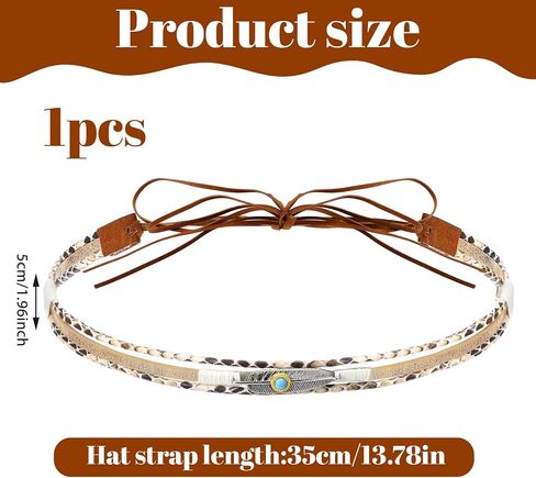 Cowboy Hat Bands for Women, Handmade Western Leather Hat Band for Cowboy Hats, Adjustable Replacement Band with Beads Feather Accents for Hats Accessories Multicolor in Kuwait