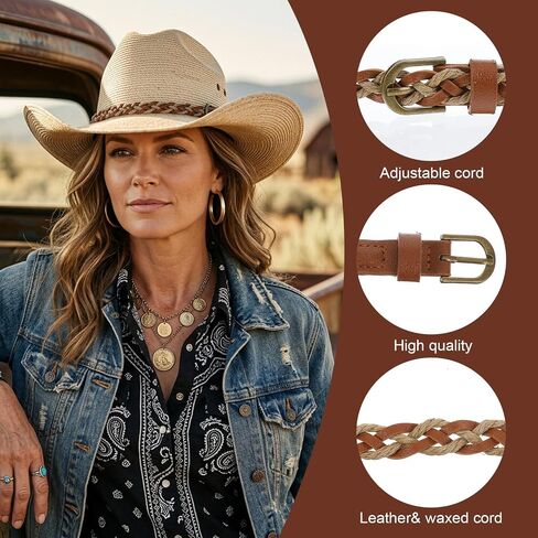 Cowboy Hat Bands for Men Women Leather Hat Bands for Cowboy Hats Weaving Adjustable Cowboys Hat-Accessories for Cowboys Cowgirl and Western Fedora Panama Hats Brown in Saudi Arabia