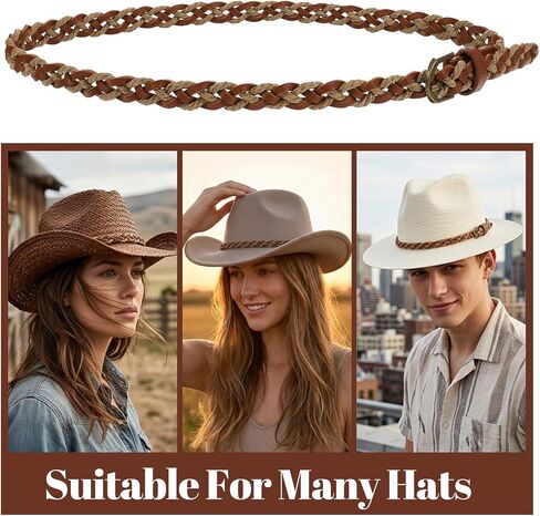 Cowboy Hat Bands for Men Women Leather Hat Bands for Cowboy Hats Weaving Adjustable Cowboys Hat-Accessories for Cowboys Cowgirl and Western Fedora Panama Hats Brown in Saudi Arabia