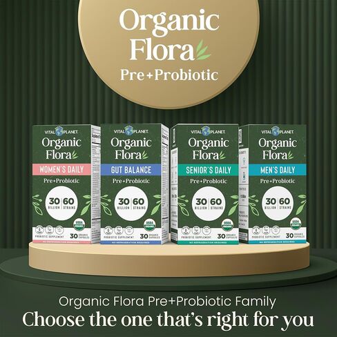 Vital Planet - Organic Flora Probiotics for Women, Women's Daily Shelf Stable Probiotic 30 Billion CFU, 60 Diverse Strains, Prebiotic Organic Mushroom Blend, Immune and Digestive Health 30 Capsules in Kuwait