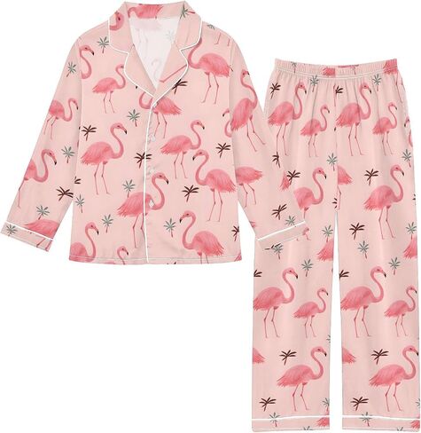 Two Piece Long Sleeve Satin Pajamas Set Comfy Silk Sleepwear Button Down Top and Pants Pjs in Saudi Arabia