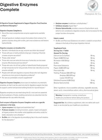 Hampton Distribution Digestive Enzymes Complete: A Premium Broad-Spectrum Formula for Gut Function and Nutrient Bioavailability. Gluten-Free & Non-GMO – 90 Tablets in Saudi Arabia