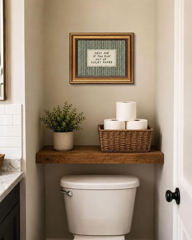 Gold Framed Wall Art, Funny Bathroom Canvas Prints, Text Me If You Run Out Of Toilet Paper Picture Wall Decor, Striped Humorous Decor for Bathroom Toilet Restroom 9x11 inch in Kuwait