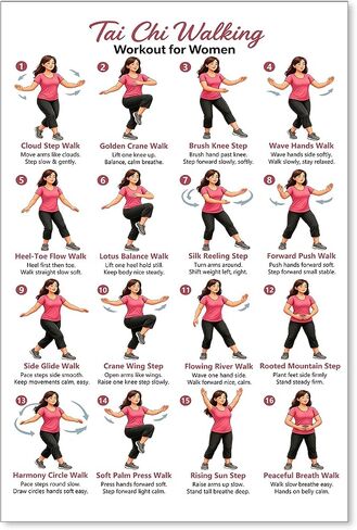 GO-SANTNN Tai Chi Walking Workout for Women Poster Wellness Exercise Chart Canvas Wall Art Balance and Mindful Movement Exercise Prints Living Room Office Apartment Wall Decor 12x18 inch Unframed in Kuwait