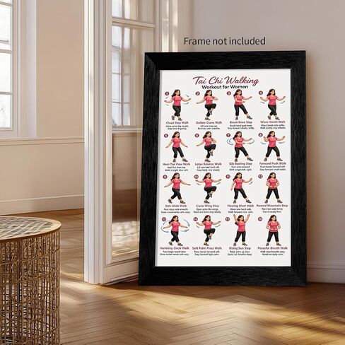GO-SANTNN Tai Chi Walking Workout for Women Poster Wellness Exercise Chart Canvas Wall Art Balance and Mindful Movement Exercise Prints Living Room Office Apartment Wall Decor 12x18 inch Unframed in Kuwait