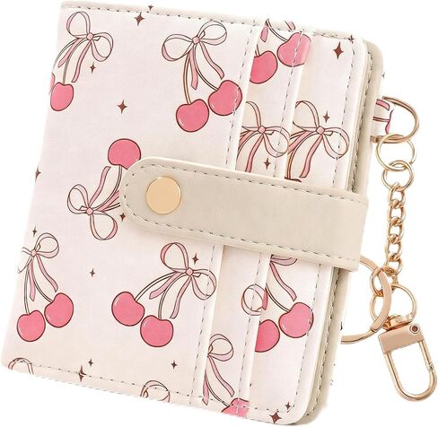 COOKOOKY Cherry Bowknot Wallet Women, Rfid Blocking Womens Wallet with Credit Card Holder, PU Leather Bifold Cash Zipper Coin Pocket ID Window for Women Teen Girls in Saudi Arabia