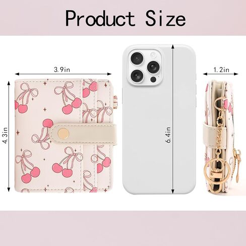 COOKOOKY Cherry Bowknot Wallet Women, Rfid Blocking Womens Wallet with Credit Card Holder, PU Leather Bifold Cash Zipper Coin Pocket ID Window for Women Teen Girls in Saudi Arabia