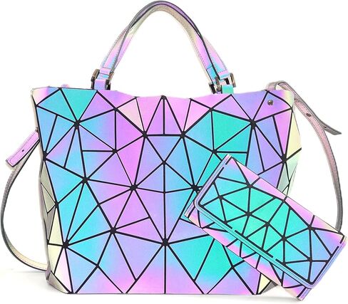 Geometric Purse for Women,Geometric Luminous Crossbody Bags and Holographic Wallets Set-G in Saudi Arabia
