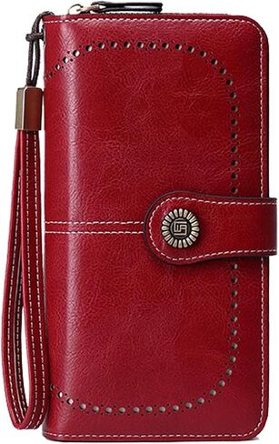 Luxury Genuine Leather Bifold Wallet for Women with Large Capacity Organization and Clear ID Window (Brown) in Kuwait