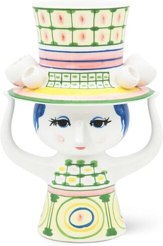 Bjørn Wiinblad Lady with Hat Vase | Hand-Painted Glazed Ceramic | Green | 9.6 in in Saudi Arabia