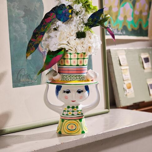 Bjørn Wiinblad Lady with Hat Vase | Hand-Painted Glazed Ceramic | Green | 9.6 in in Saudi Arabia